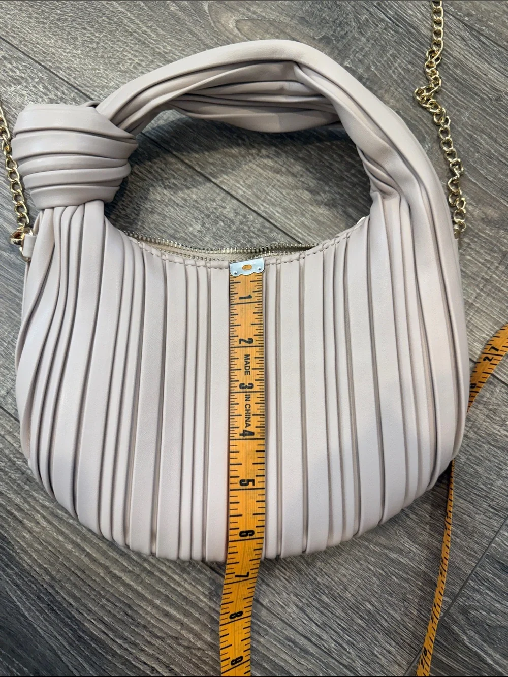Women’s Pleated Knot-Handle Shoulder Bag in Light Pink/Blush